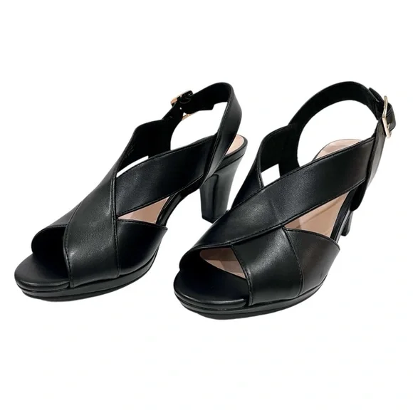 Easy Street Christy Slingback Heeled Sandals Cross Strap Buckle 7.5 Black NEW - Picture 5 of 16